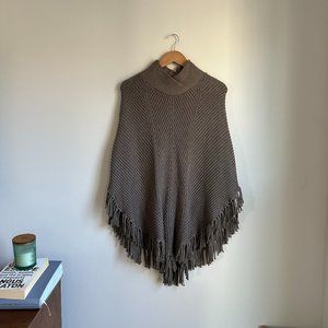 Banana Republic - Gray Mock Neck Knit Fringe Hem Poncho, Size XS